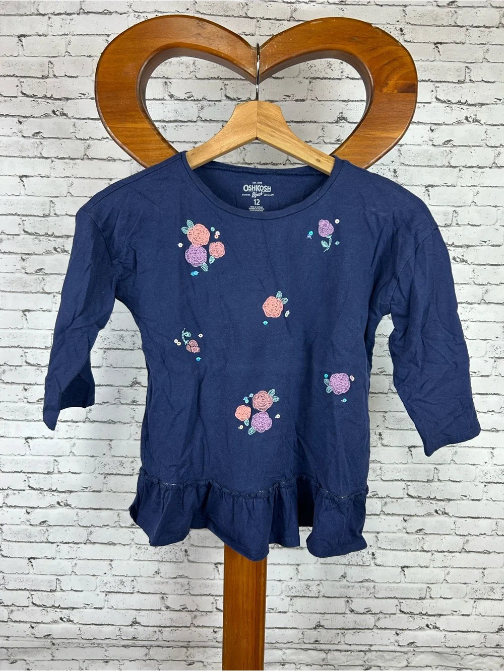 OshKosh B'gosh | Kids Navy Top with Pink & Purple Floral Patterns size 12